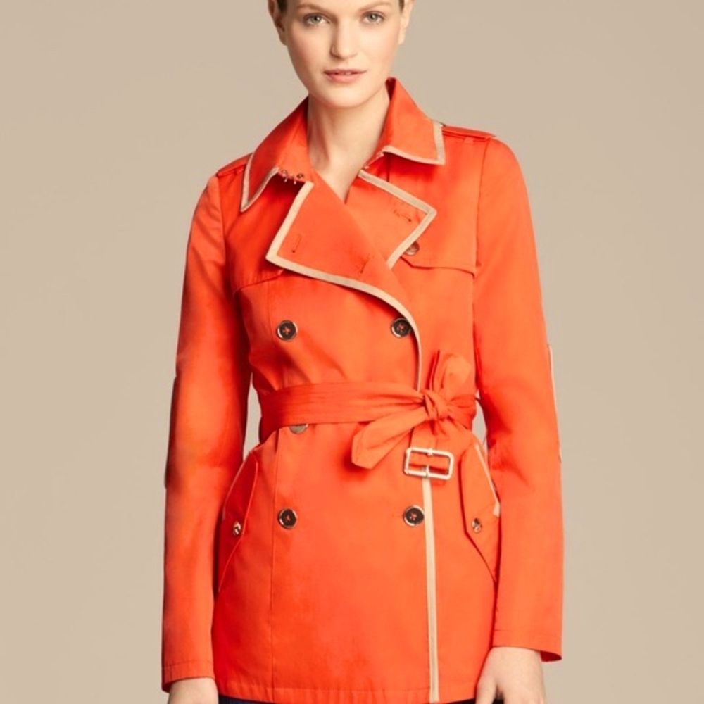 Chic Orange “Lydia” Trench Coat, large. Keeley Jones meets Carmen SanDiego